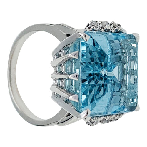 Bague 51 Bague Aigue Marine, or blanc et diamants. 58 Facettes 31463