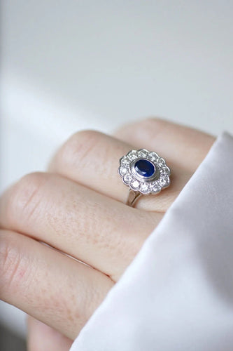 Bague Bague marguerite saphir entourage diamants 58 Facettes