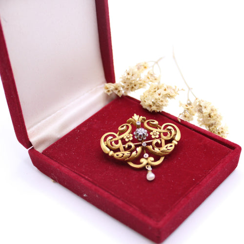 Broche Broche et/ou Pendentif ancien or 18k, Art Nouveau Diamants et Perle fine 58 Facettes