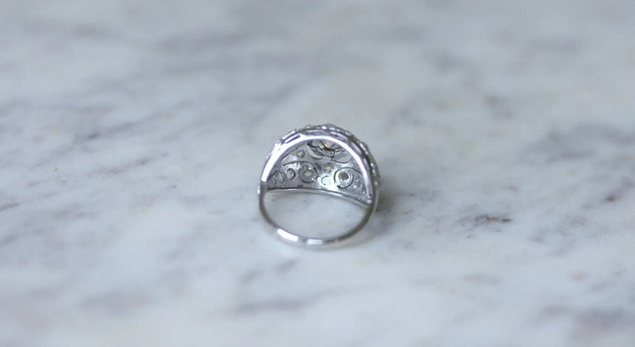 Bague 53 Bague dôme Art Déco Or blanc Platine Diamants 58 Facettes