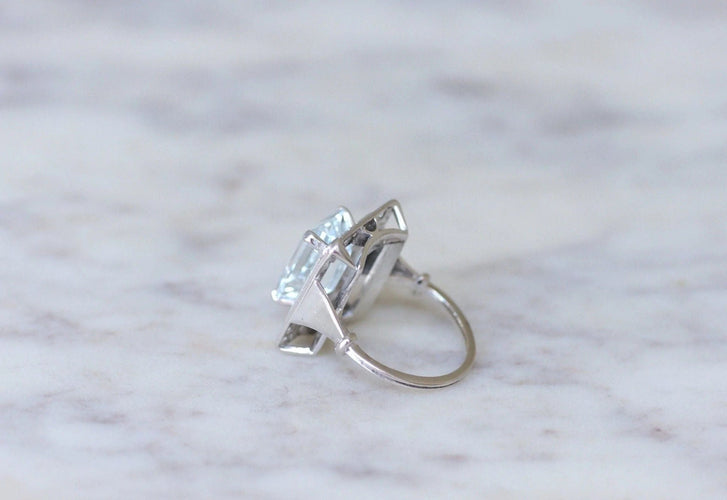 Bague Bague Art Déco aigue-marine et diamants 58 Facettes