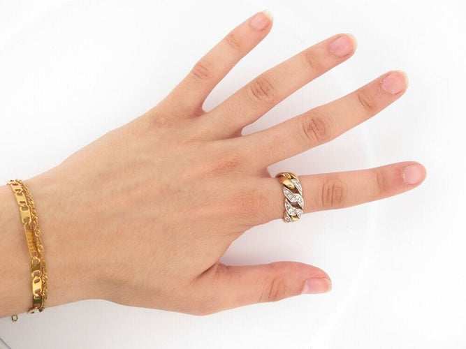 Bague 58 vintage bague POMELLATO gourmette or blanc et jaune 18k et diamants 58 Facettes 253587