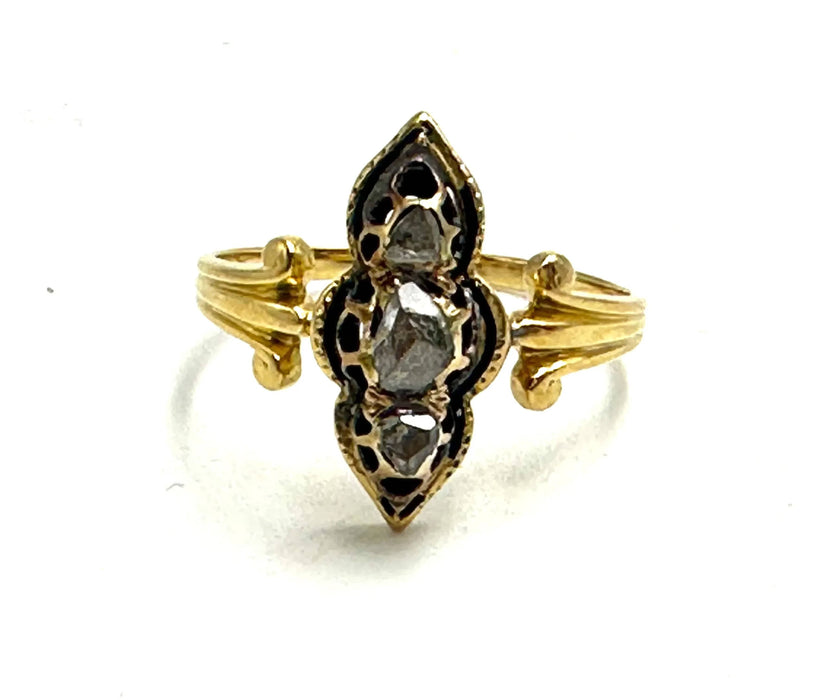 Victorian diamonds and black enamel ring 58 Facettes