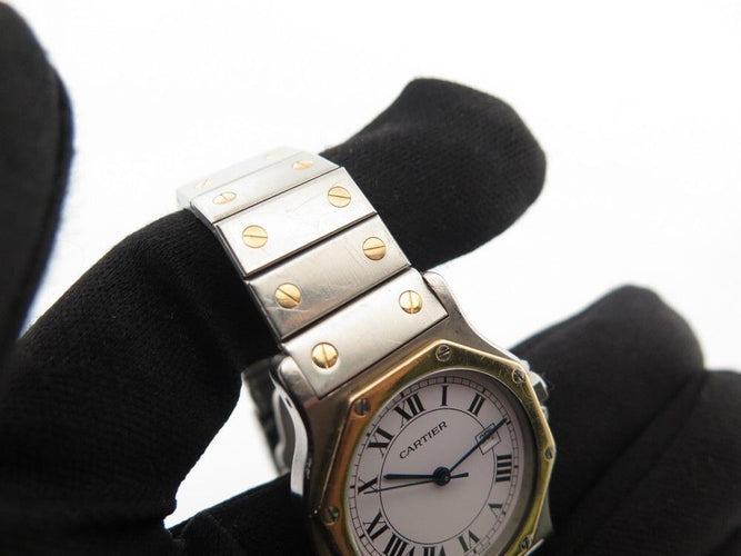 Montre vintage montre CARTIER santos octogonale 30 mm or & acier automatique 58 Facettes 253775