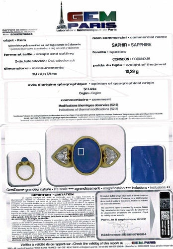 Bague 53 Bague saphir cabochon 6 cts, diamants coeurs. 58 Facettes 31736