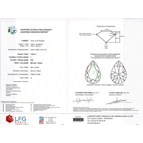 Bague 53 Bague platine et diamants poires. 58 Facettes 32021