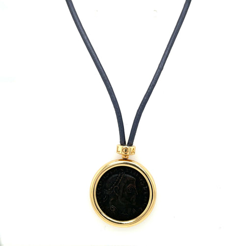 Pendentif Collier pendentif Bulgari Monete Constantinus Coin dentelle noire en or jaune 58 Facettes