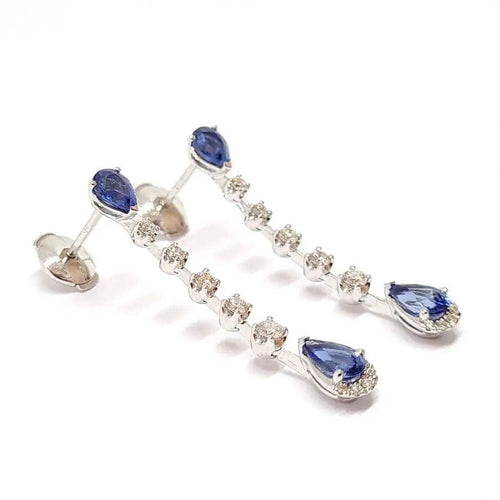 Boucles d'oreilles Pendants d'oreilles saphirs poire diamants or blanc 58 Facettes