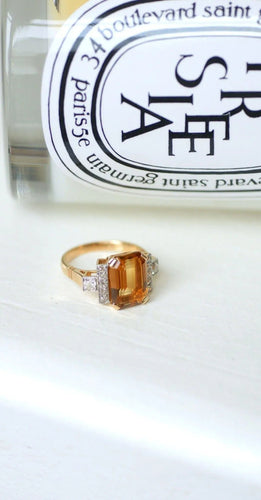 Bague 53.5 Bague cocktail Or rose Platine Citrine Diamants 58 Facettes