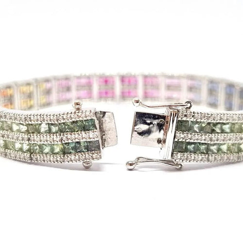 Bracelet Bracelet rivière saphirs multicolores diamants or blanc 58 Facettes
