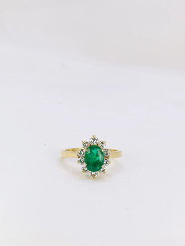 Bague 63 Bague Marguerite Or jaune Emeraude ovale Diamants 58 Facettes J205