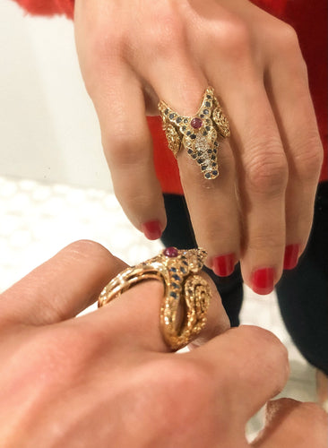 Bague Bague Lalaounis tête de crocodile en or jaune 58 Facettes