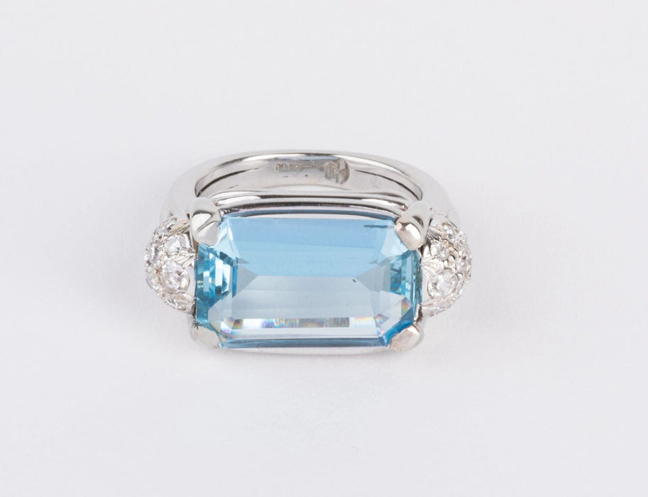 Bague Bague or gris aigue marine et diamants 58 Facettes