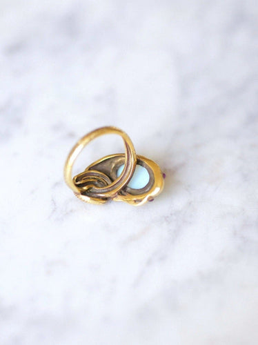 Bague serpent enroulé vintage en or jaune, opale, et rubis 58 Facettes