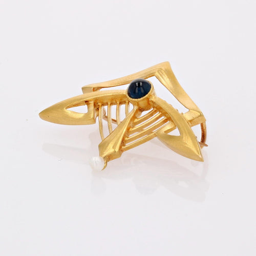 Broche Broche motifs géométriques ajourés saphir et perle baroque 58 Facettes 22-611