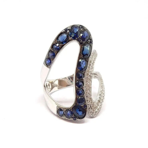 Bague Bague cocktail saphirs diamants or blanc 58 Facettes