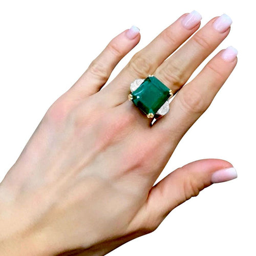 Bague 52 Bague Emeraude Diamants demi-lune 58 Facettes 32222