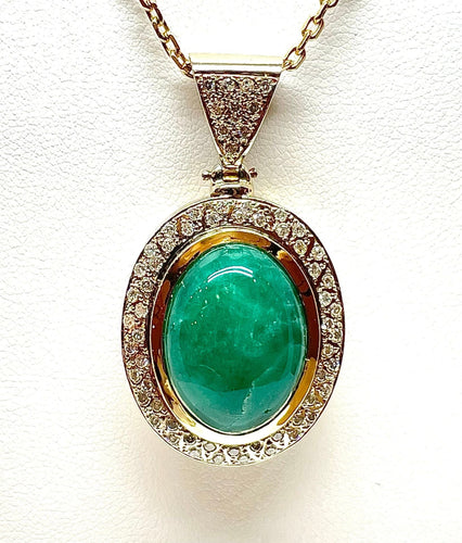 Collier Chaîne et pendentif or jaune jade vert et diamants 58 Facettes