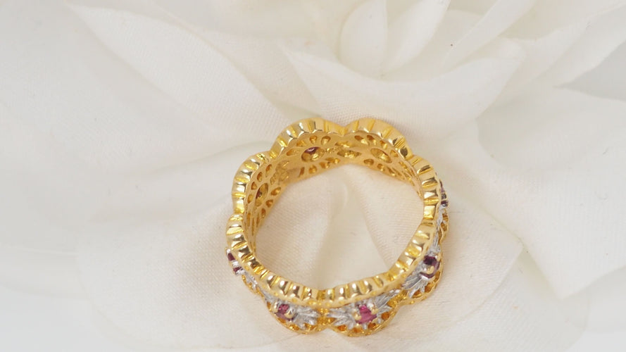 Bague 54 Bague ajourée en Or 2 tons, rubis 58 Facettes 31804