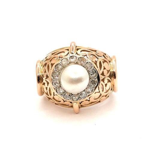 Bague 61 Bague or jaune perle et diamants 58 Facettes 2549
