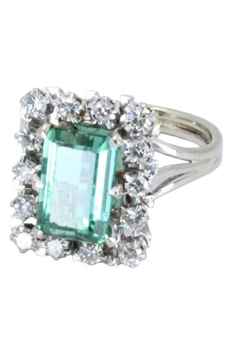 Bague 48 BAGUE ANCIENNE QUARTZ VERT ET DIAMANTS 58 Facettes 057151