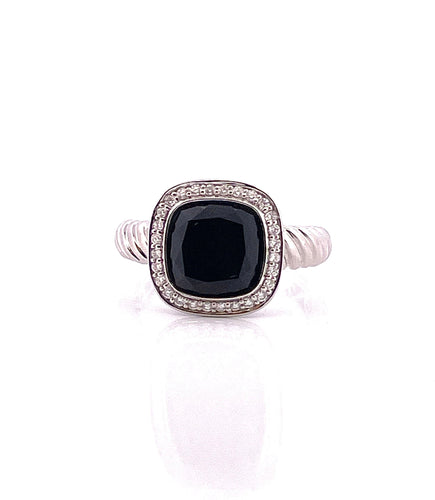 Bague 54 Bague or blanc onyx diamants 58 Facettes