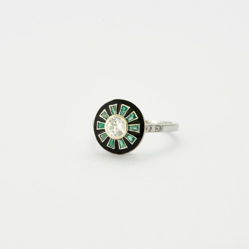 Bague 54 Bague Solitaire Fleur Diamant Emeraudes Email 58 Facettes