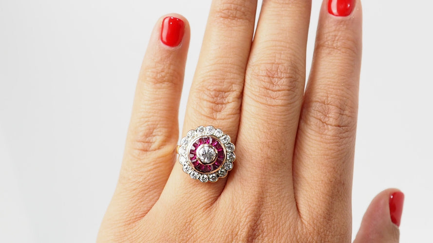 Bague 54 Bague entourage Rubis Diamants 58 Facettes 32432