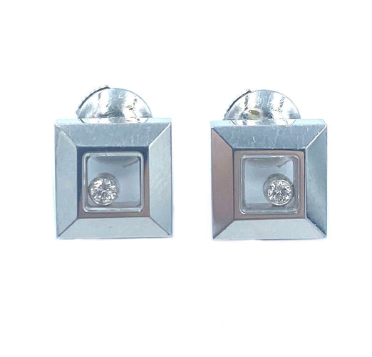 Boucles d'oreilles CHOPARD. Puces d’oreilles Happy diamonds or blanc et diamants 58 Facettes