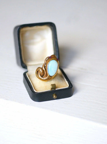 Bague serpent enroulé vintage en or jaune, opale, et rubis 58 Facettes