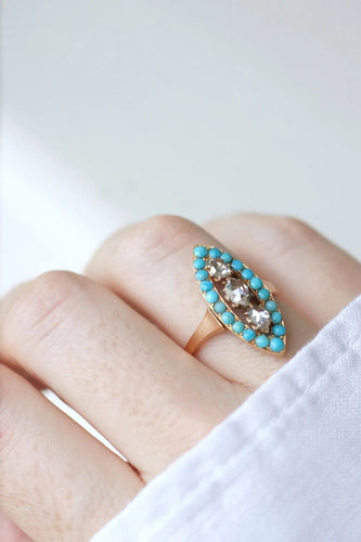 Bague Bague marquise turquoises et diamants 58 Facettes