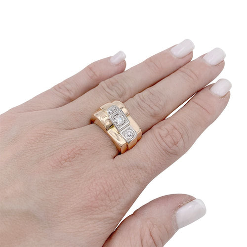 Bague 58 Bague Tank en or rose, platine, diamants. 58 Facettes 32287