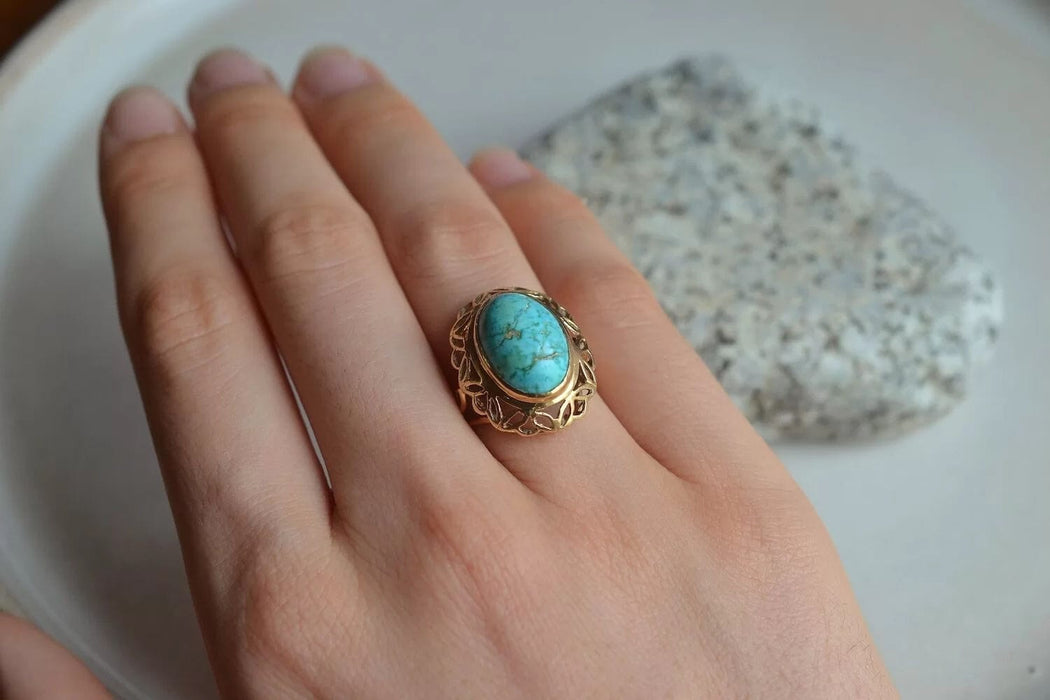 Bague Bague ajourée cabochon de Turquoise 58 Facettes Ref1566