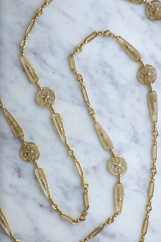 Collier Sautoir chaine ancienne, or jaune 58 Facettes