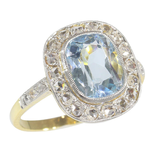 Bague 54 Bague de fiançailles Belle Epoque diamant et aigue-marine 58 Facettes 23139-0010