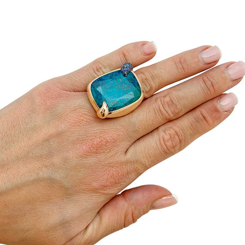Bague 53 Bague Pomellato, "Le grand bleu", en or rose, chrysocolle et saphirs. 58 Facettes 30878