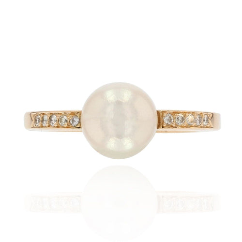 Bague 57 Bague perle diamants anneau plat 58 Facettes 22-298