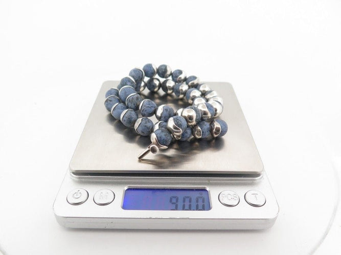 Collier vintage collier HERMES perles de jaspe bleu et argent massif 39cm 58 Facettes 256014