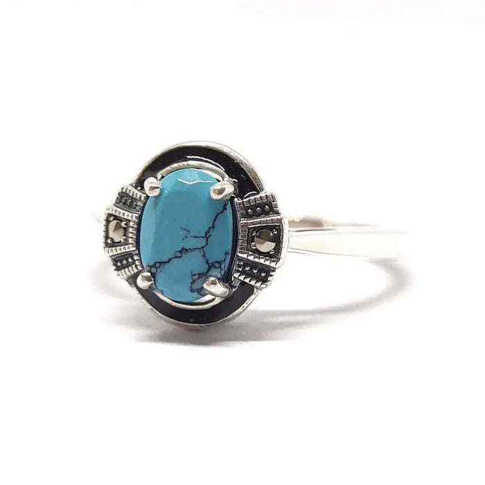 Bague 52 Bague vintage turquoise & argent 58 Facettes