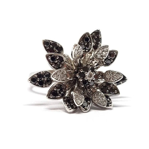 Bague Bague fleur articulée diamants blanc & noir or blanc 58 Facettes