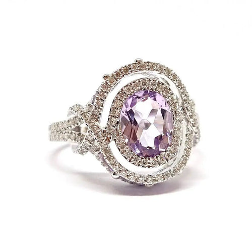 Bague Bague améthystes diamants or blanc 58 Facettes