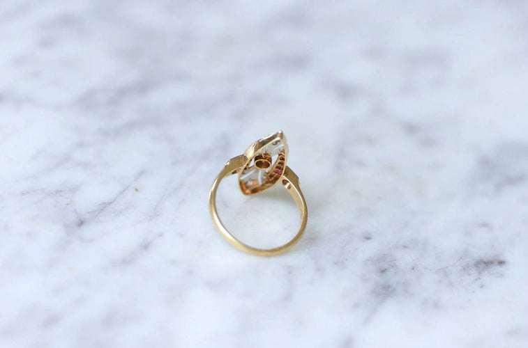 Bague Bague Marquise Art Deco perle, diamants 58 Facettes