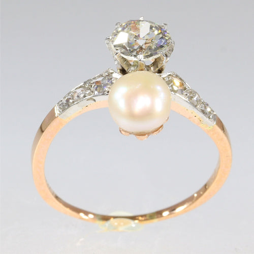 Bague 58 Bague Toi & Moi diamants et perle 58 Facettes 22327-0067