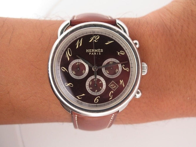 Montre montre HERMES arceau chronographe 43 mm automatique acier palladie 58 Facettes 254421