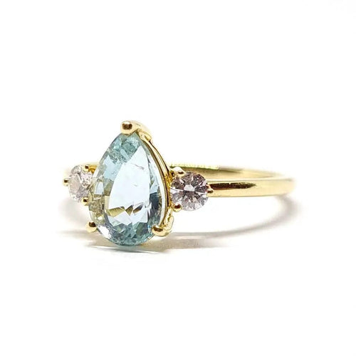 Bague Bague aigue-marine diamants or jaune 58 Facettes