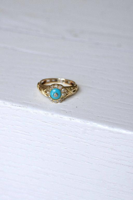 Bague Bague Marguerite pâte de verre turquoise et diamants 58 Facettes