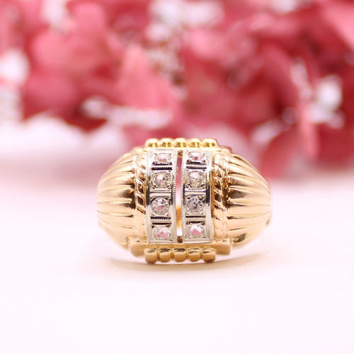 Bague Bague Tank or jaune et pierres blanches 58 Facettes