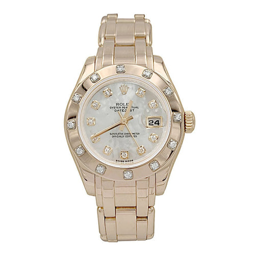 Bracelet Montre Rolex, "Pearl Master", or rose, nacre et diamants. 58 Facettes 32400