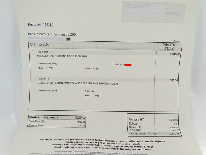 Bracelet bracelet FRED force 10 gm manille en or blanc 18k cable bleu 18cm 58 Facettes 253261