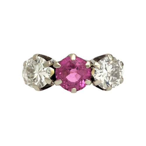 Bague 54 Bague or jaune trilogie saphir rose et diamants 58 Facettes 1-1187/2